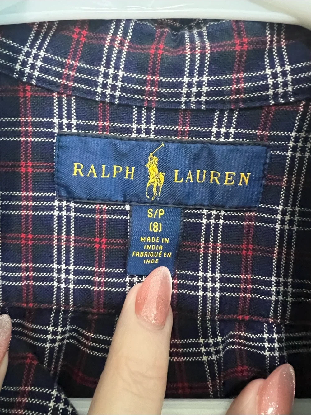 Ralph Lauren Boys Navy and Burgundy Plaid Button-Down Shirt